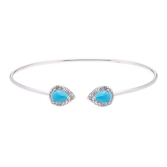 The Regal Collection Sterling Silver Reconstituted Turquoise & Lab-Created White Sapphire Halo Cuff Bracelet