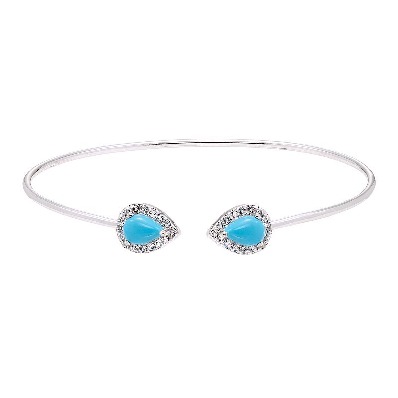 Sterling Silver Reconstituted Turquoise & Lab-Created White Sapphire Halo 