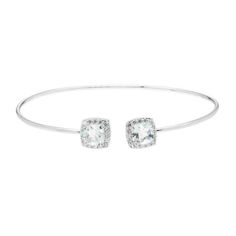 Sterling Silver White Topaz Cushion Halo Cuff Bracelet, Womens, Size: 6.5