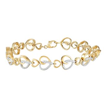Jewelexcess 14k Gold Over Silver Diamond Accent Heart Link Bracelet