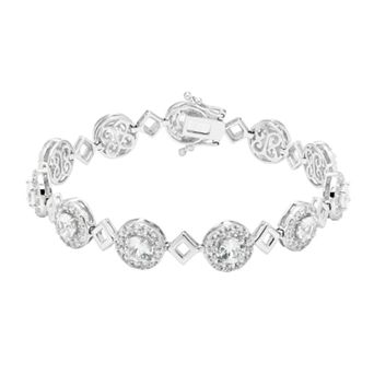 The Regal Collection Sterling Silver Lab-Created White Sapphire Halo Link Bracelet