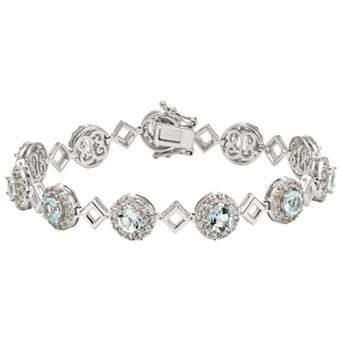 The Regal Collection Sterling Silver Sky Blue Topaz & Lab-Created White Sapphire Halo Link Bracelet