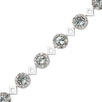 The Regal Collection Sterling Silver Sky Blue Topaz & Lab-Created White Sapphire Halo Link Bracelet