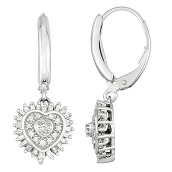 Jewelexcess Sterling Silver 1/2 Carat T.W. Diamond Heart Leverback Earrings