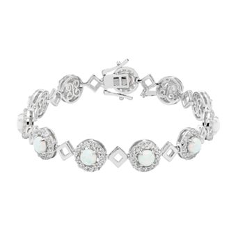 The Regal Collection Sterling Silver Lab-Created Opal & White Sapphire Halo Link Bracelet