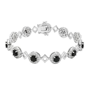 The Regal Collection Sterling Silver Onyx & Lab-Created White Sapphire Halo Link Bracelet