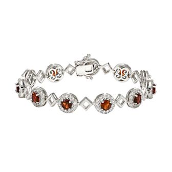 The Regal Collection Sterling Silver Garnet & Lab-Created White Sapphire Halo Link Bracelet
