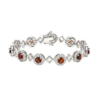 The Regal Collection Sterling Silver Garnet & Lab-Created White Sapphire Halo Link Bracelet