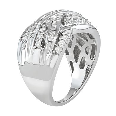 Jewelexcess Sterling Silver 1 Carat T.W. Diamond Crisscross Ring