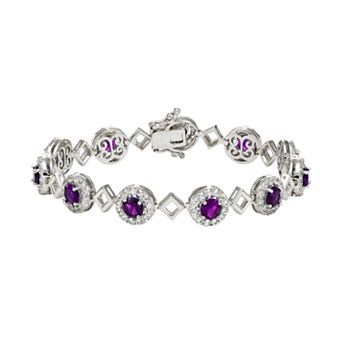 The Regal Collection Sterling Silver Amethyst & Lab-Created White Sapphire Halo Link Bracelet