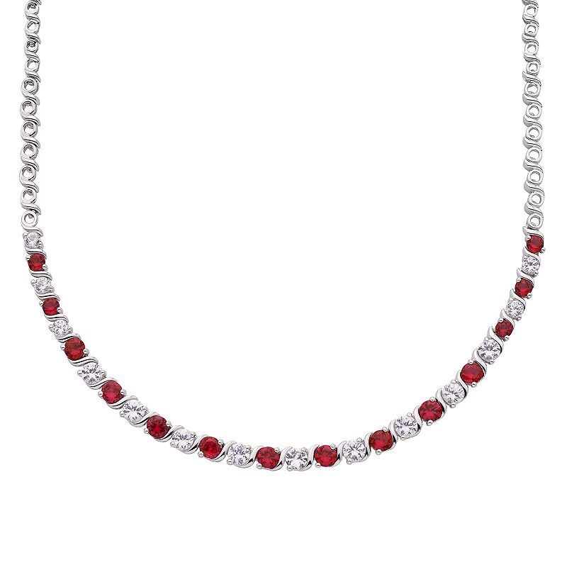 Sterling Silver Lab-Created Ruby & White Sapphire Necklace, Womens, Size: