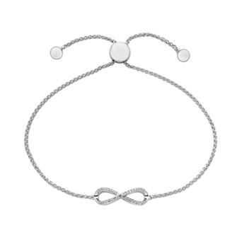 The Regal Collection Sterling Silver 1/10 Carat T.W. Diamond Infinity Bolo Bracelet