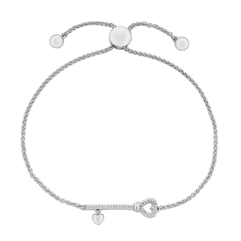 Sterling Silver 1/10 Carat T.W. Diamond Key Bolo Bracelet, Womens, Size: 