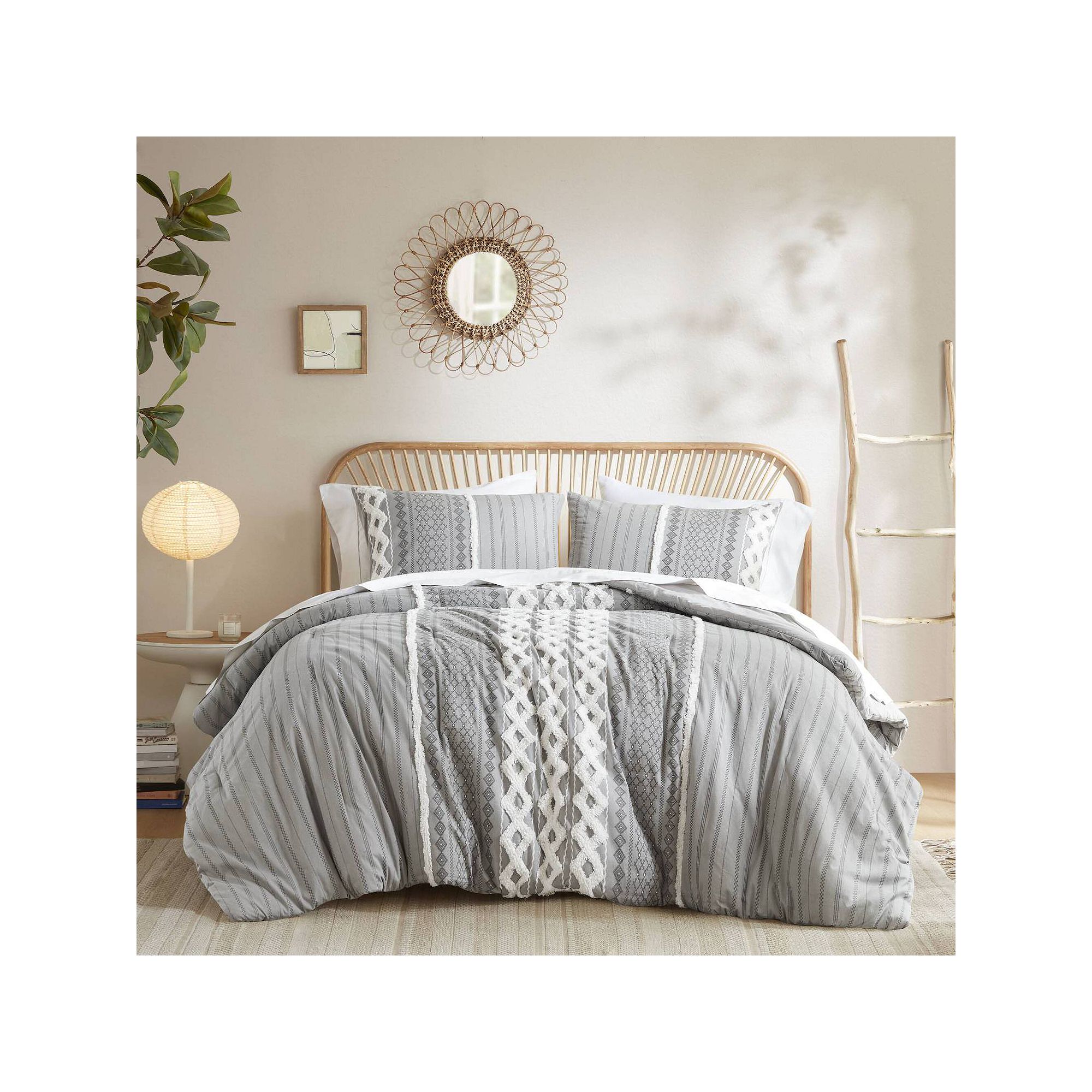 INK+IVY Imani 3 pc Tufted Chenille Cotton Comforter Set, Gray