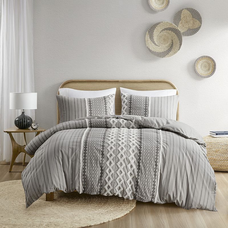 INK+IVY Imani 3-piece Cotton Duvet Cover Set with Shams, Grey, King