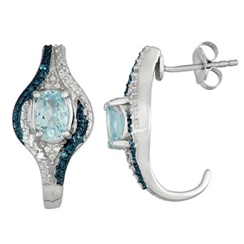 Jewelexcess Sterling Silver Blue Topaz & Diamond Accent Earrings