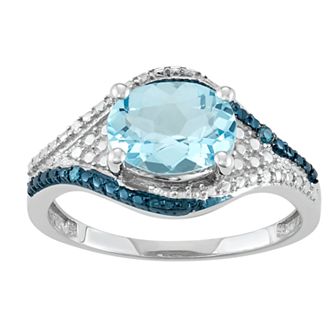 Jewelexcess Sterling Silver Blue Topaz & Diamond Accent Ring