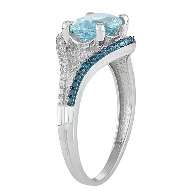 Jewelexcess Sterling Silver Blue Topaz & Diamond Accent Ring