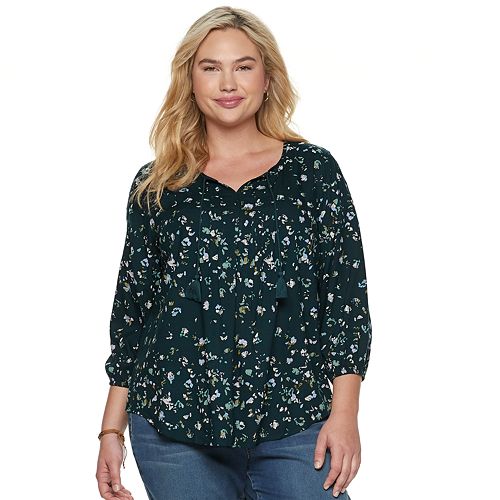 Plus Size SONOMA Goods for Life™ Printed Pintuck Peasant Top