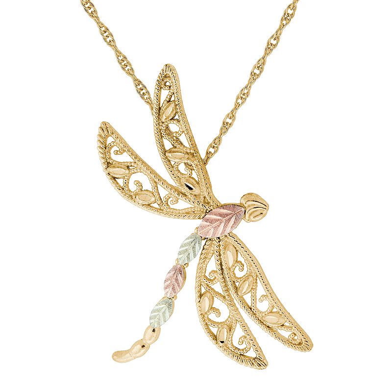 Black Hills Gold Tri-Tone Dragonfly Pendant Necklace, Womens, Size: 18,
