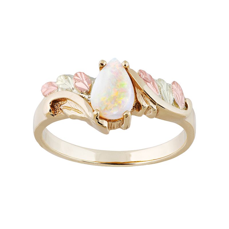 Black Hills Gold Tri-Tone Lab-Created Opal Ring, Womens, Size: 6, White