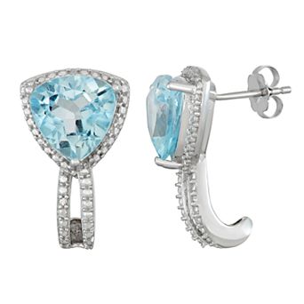 Jewelexcess Sterling Silver Blue Topaz & Diamond Accent Triangle Earrings