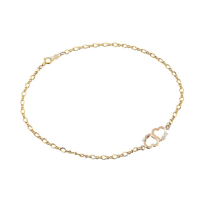 Black Hills Gold Tri-Tone Double Heart Anklet, Womens, Size: 8, Yellow