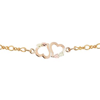 Black Hills Gold Tri-Tone Double Heart Anklet