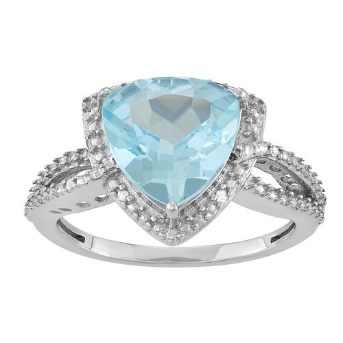 Sterling Silver Blue Topaz & Diamond Accent Triangle Ring