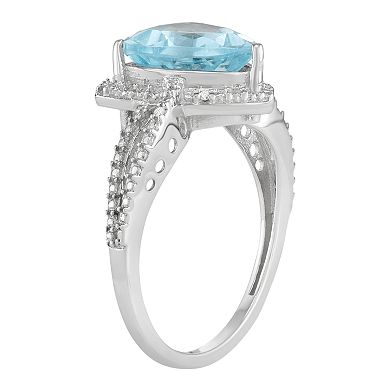 Jewelexcess Sterling Silver Blue Topaz & Diamond Accent Triangle Ring