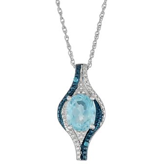 Jewelexcess Sterling Silver Blue Topaz & Diamond Accent Pendant Necklace