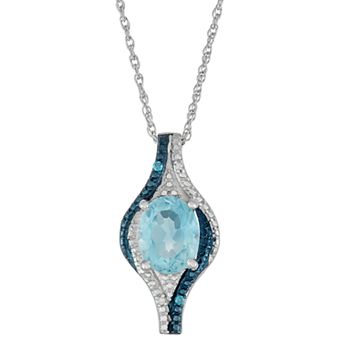 Jewelexcess Sterling Silver Blue Topaz & Diamond Accent Pendant Necklace