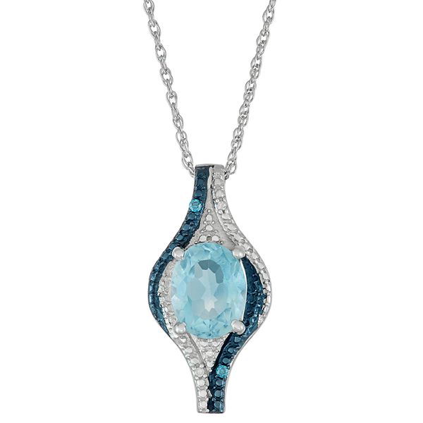 Jewelexcess Sterling Silver Blue Topaz & Diamond Accent Pendant Necklace