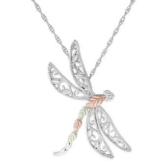 Black Hills Gold Tri-Tone Dragonfly Pendant Necklace in Sterling Silver