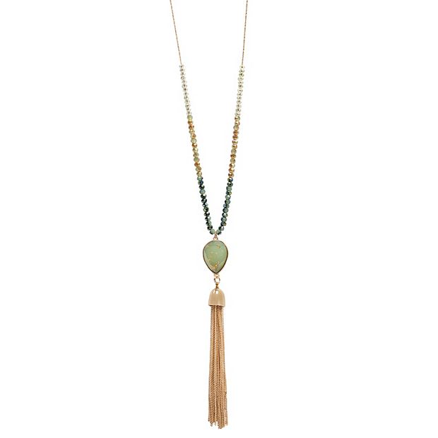 Gold tassel store pendant necklace