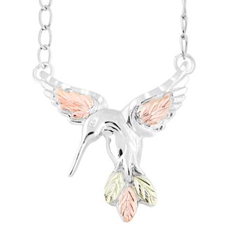 Black Hills Gold Tri-Tone Hummingbird Necklace in Sterling Silver