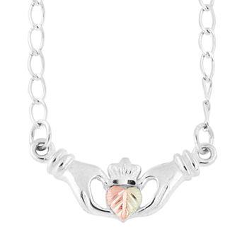 Black Hills Gold Tri-Tone Claddagh Necklace in Sterling Silver