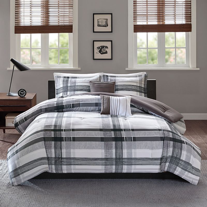 Intelligent Design Jax Plaid Comforter Set with Throw Pillows, Black, Twin