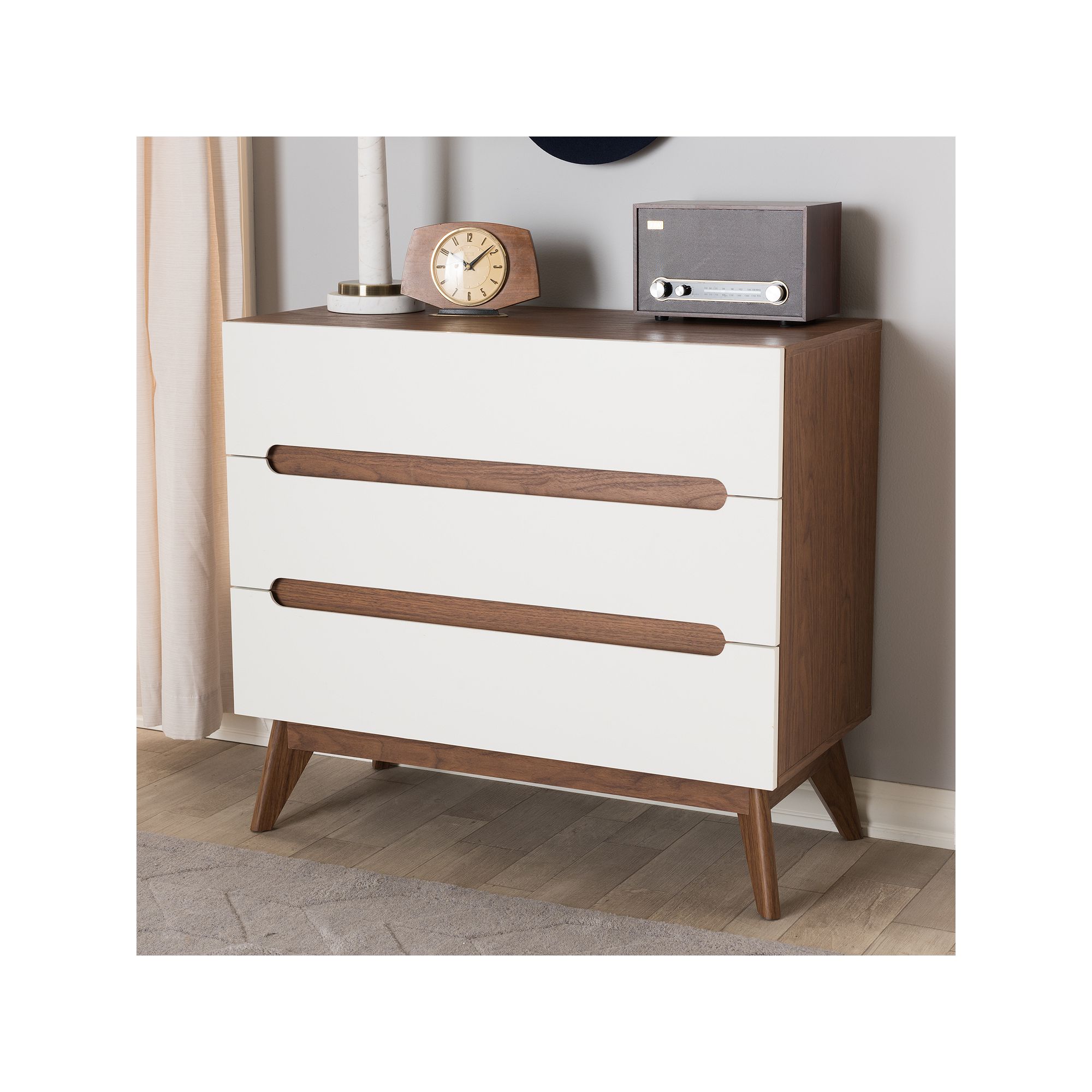 Baxton Studio Calypso Mid-Century 3-Drawer Dresser, White