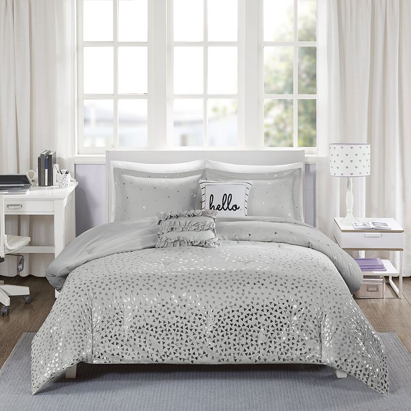 Intelligent Design Liv Metallic Comforter Set, Grey, King