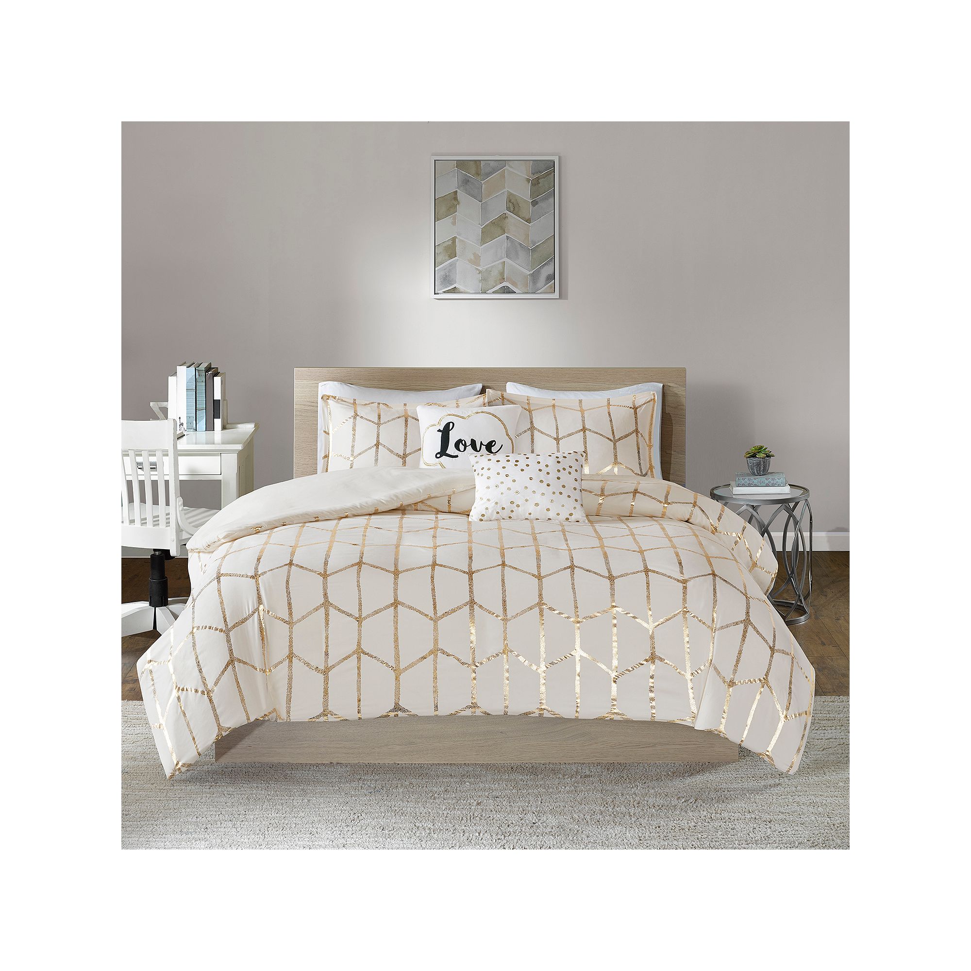 Intelligent Design Khloe Metallic Printed Duvet Cover Set with Throw Pillow