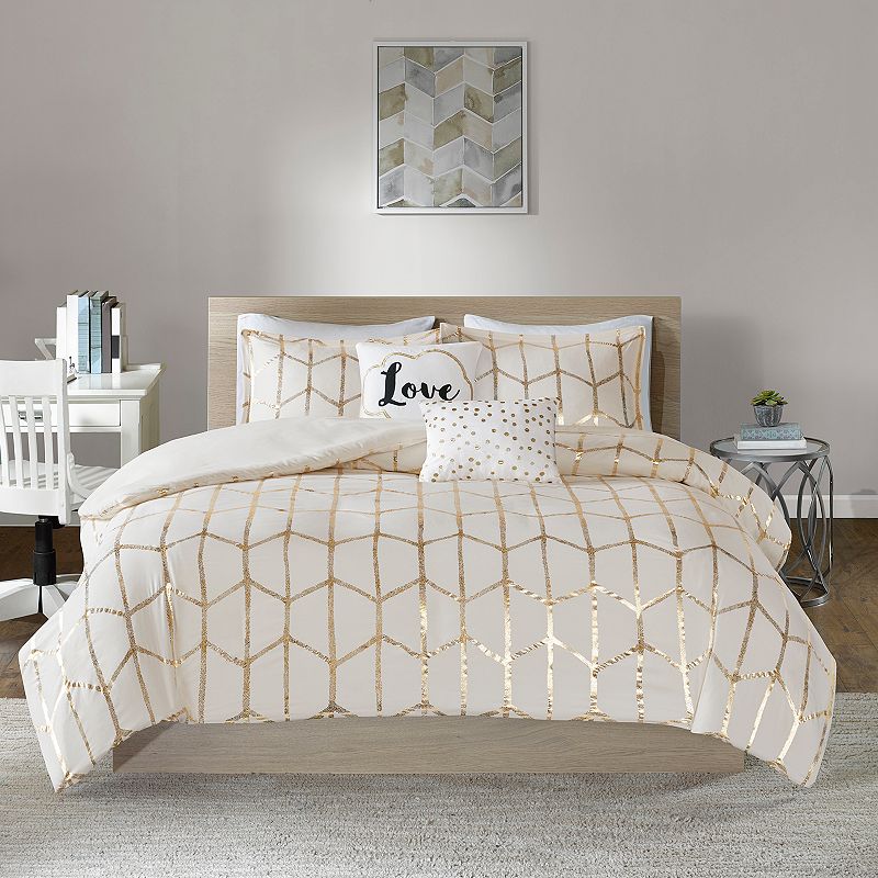 Intelligent Design Khloe Metallic Printed Duvet Cover Set with Throw Pillow