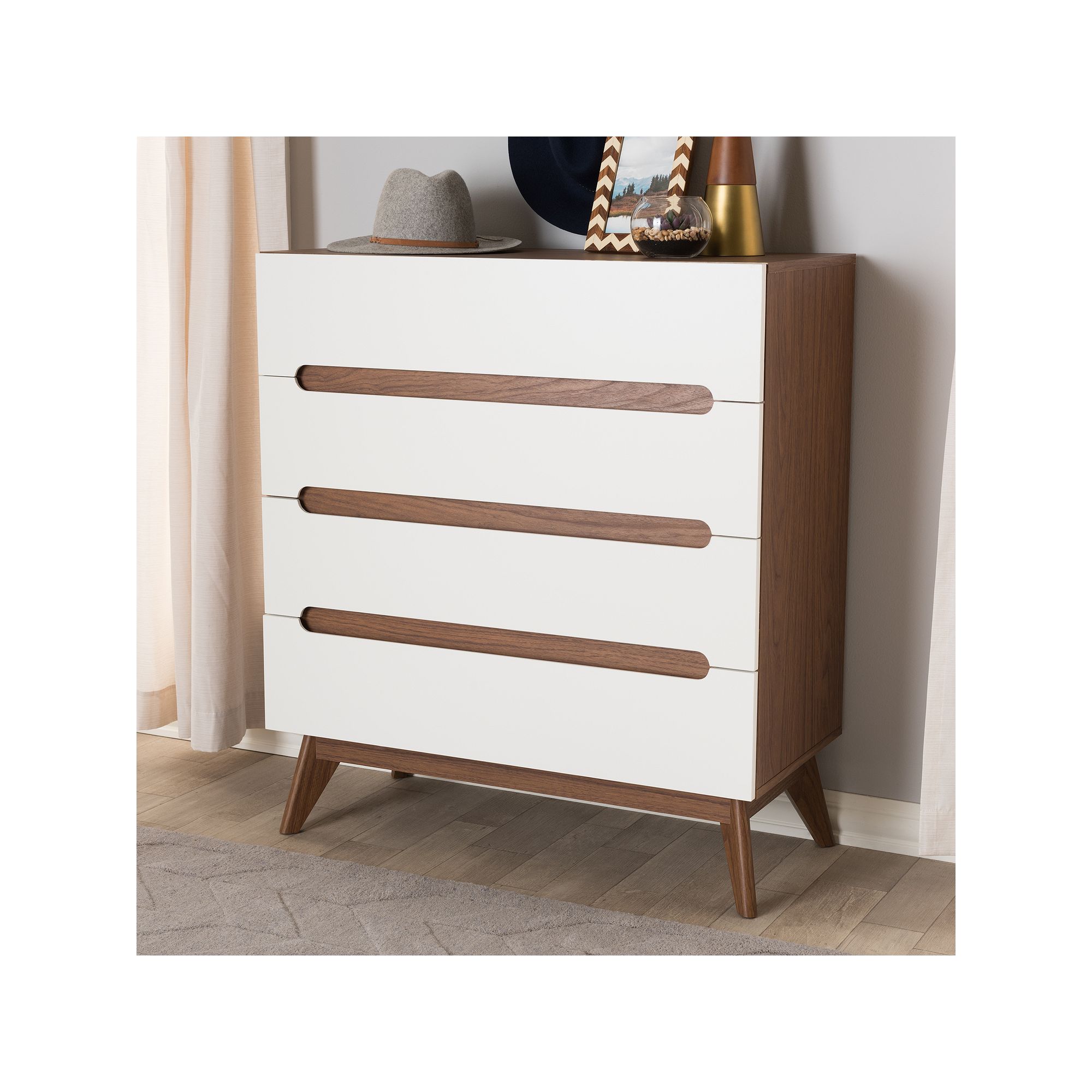 Baxton Studio Calypso Mid-Century 4-Drawer Dresser, White