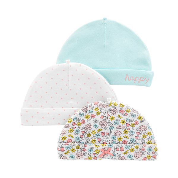 Baby Girl Carter's 3-Pack Print & Solid Hats