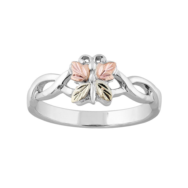 Black Hills Gold Tri-Tone Butterfly Ring in Sterling Silver, Womens, Size: