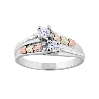 Black Hills Gold Tri-Tone Cubic Zirconia Ring in Sterling Silver