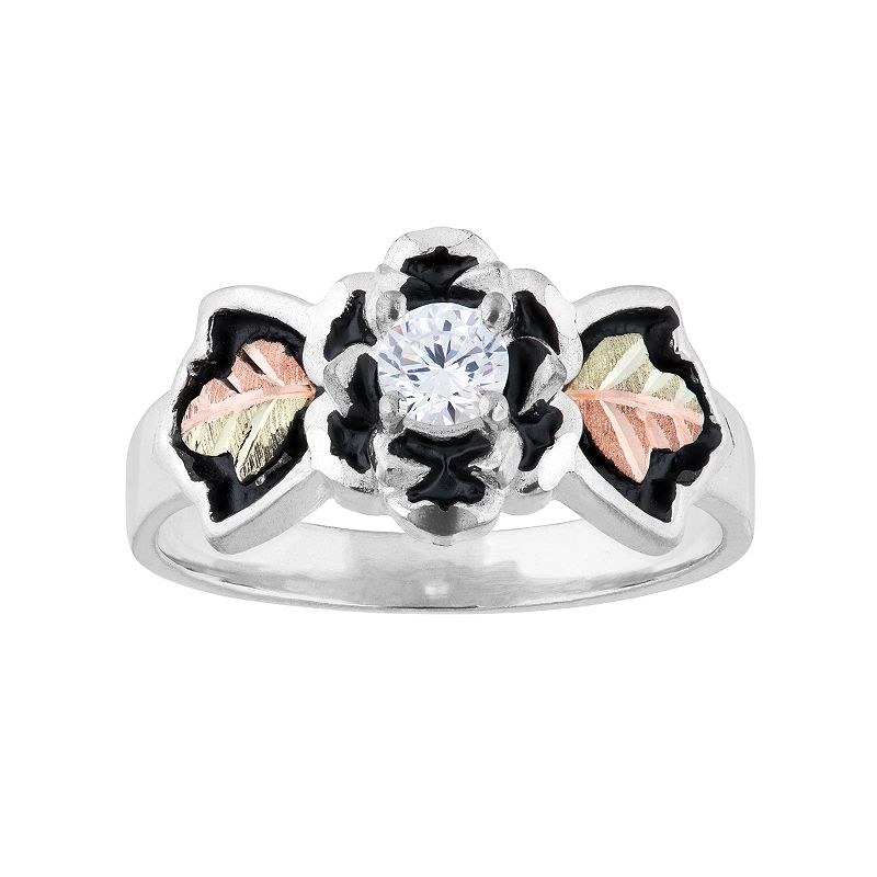 Black Hills Gold Tri-Tone Cubic Zirconia Flower Ring in Sterling Silver, Wo