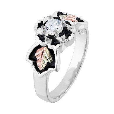 Black Hills Gold Tri-Tone Cubic Zirconia Flower Ring in Sterling Silver