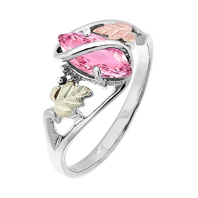 Black Hills Gold Tri-Tone Pink Cubic Zirconia Ring in Sterling Silver