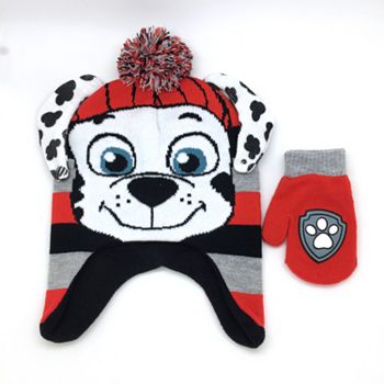 PAW Toddler Boys Patrol Marshall 3D Hat with Mittens Winter Set Red 